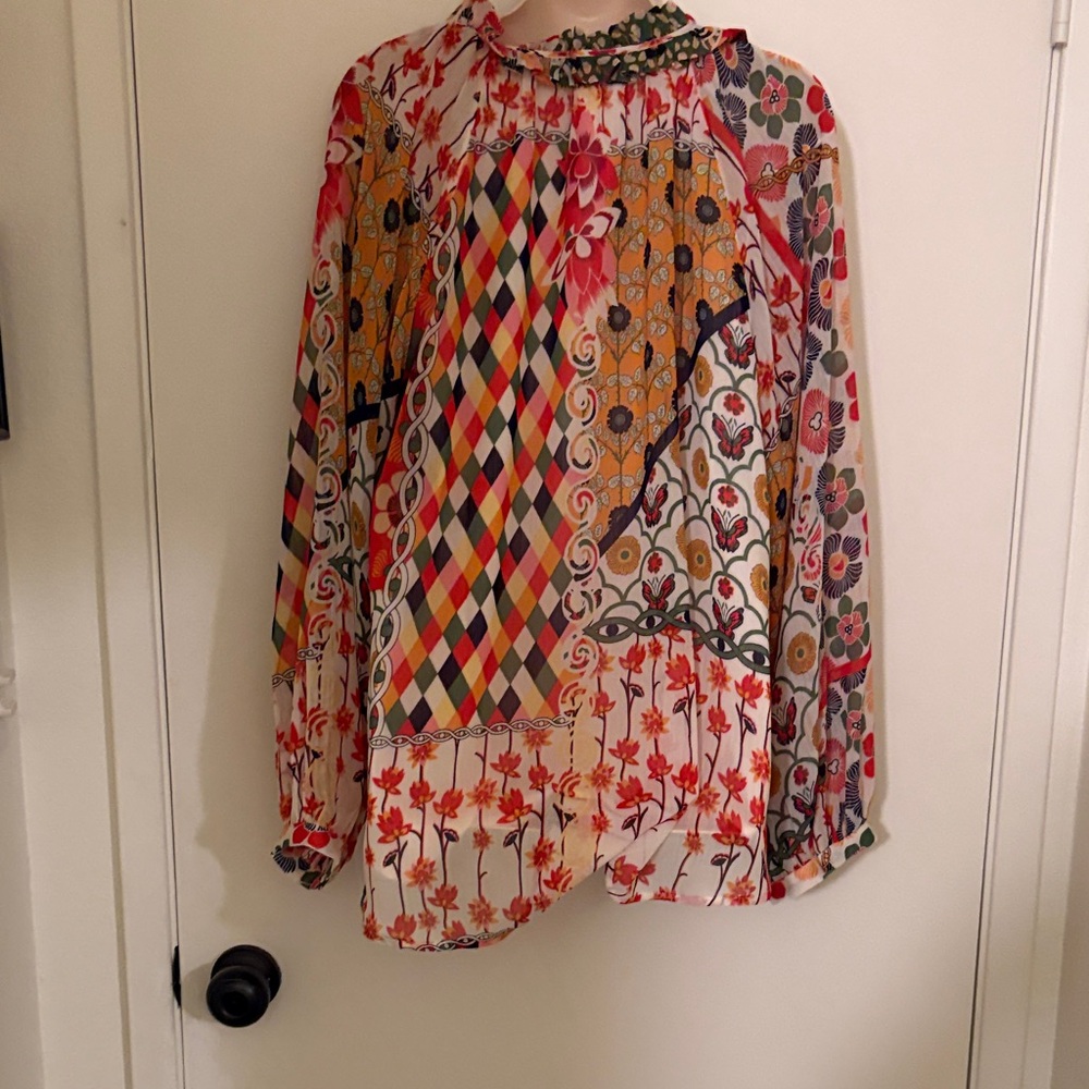 JODIFL New with tag Multicolor Floral Patchwork Blouse size women’s Large. - Picture 2 of 7